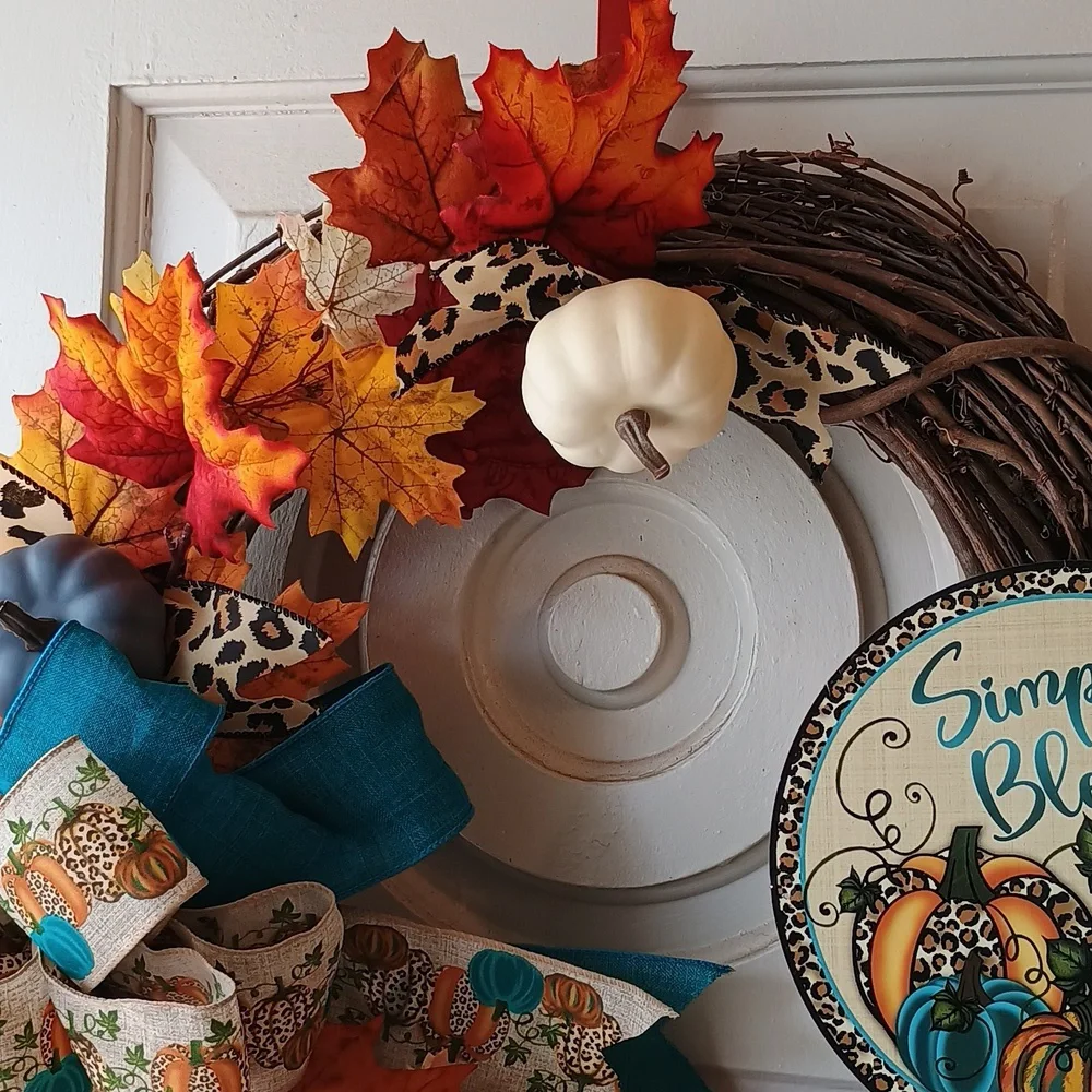 Simply Blessed Autumn Wreath with Pumpkins and Bow